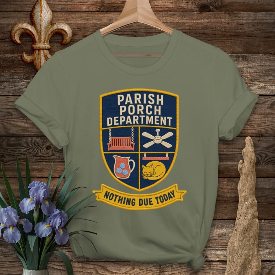 S / Military Green Louisiana Parish Porch Department T-Shirt by Laissez Faire Wear