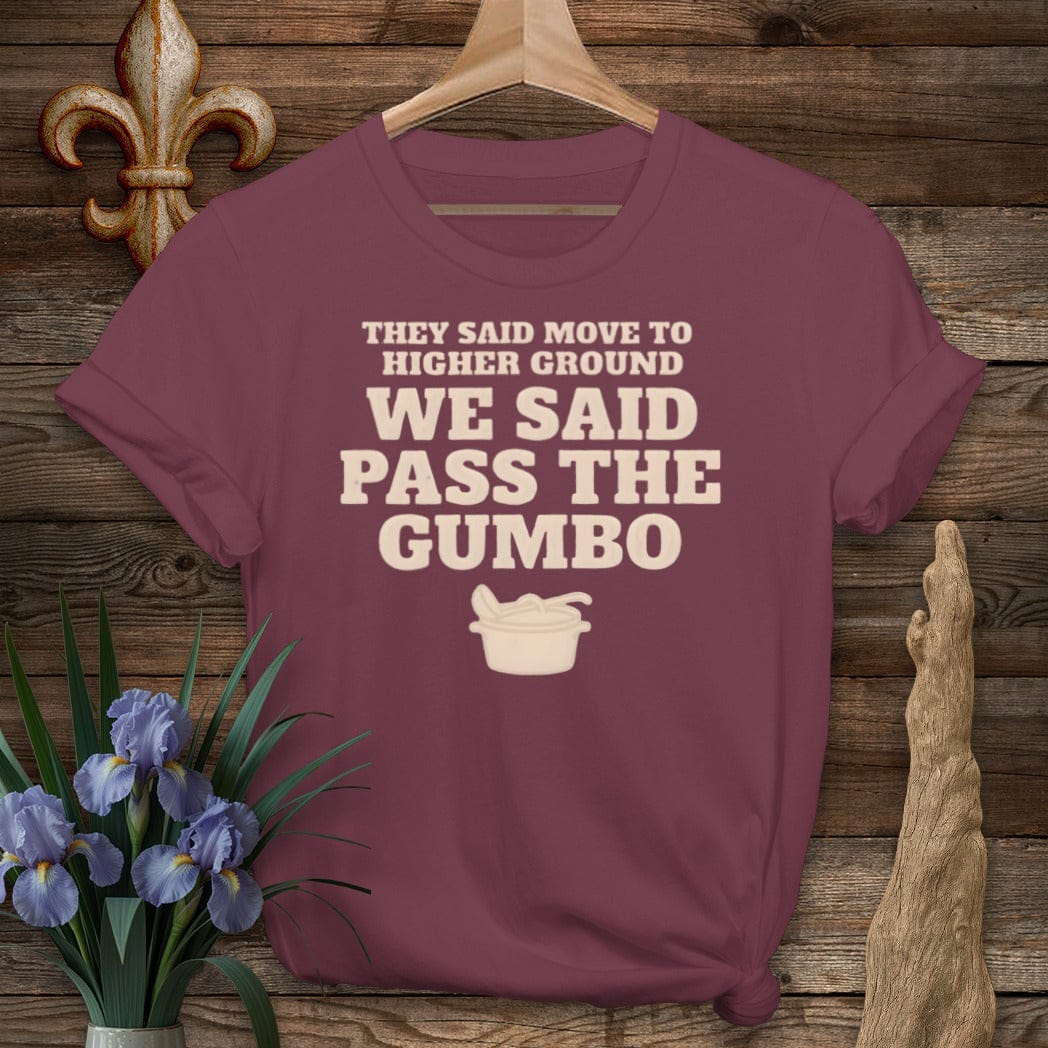 S / Maroon Louisiana Pass The Gumbo T-Shirt by Laissez Faire Wear