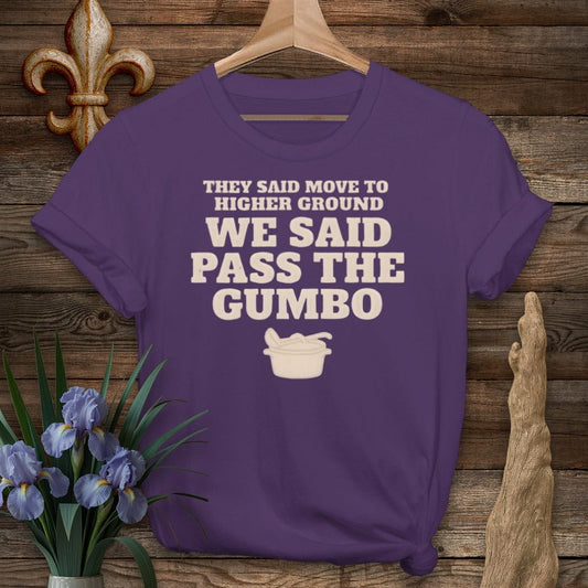 S / Purple Louisiana Pass The Gumbo T-Shirt by Laissez Faire Wear