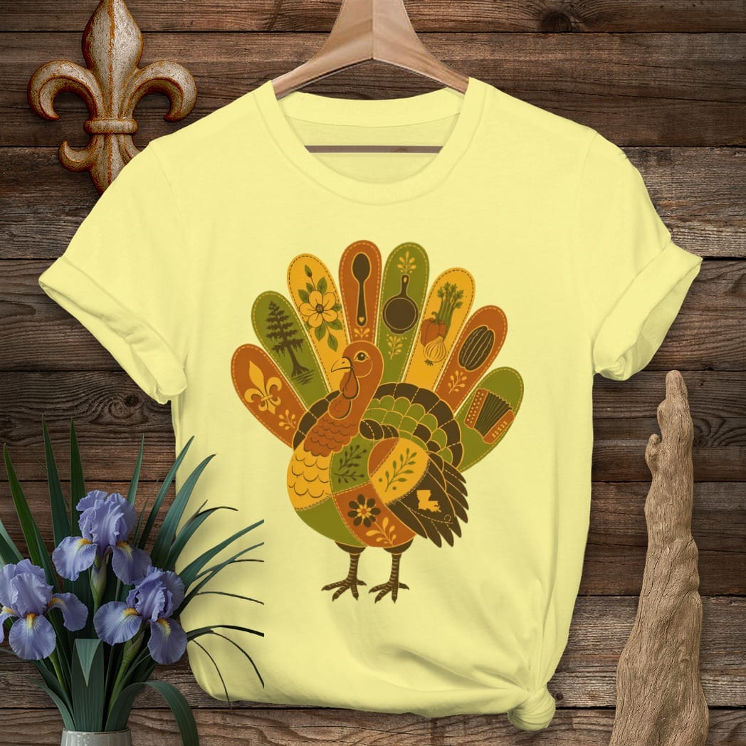 S / Cornsilk Louisiana Patchwork Turkey T-Shirt by Laissez Faire Wear