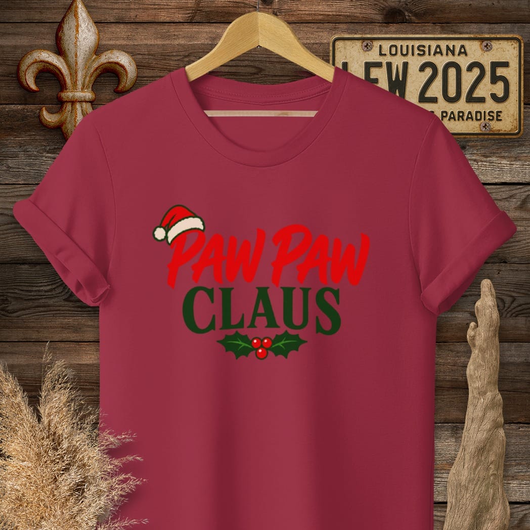 S / Cardinal Red Louisiana Paw Paw Claus T-Shirt by Laissez Faire Wear