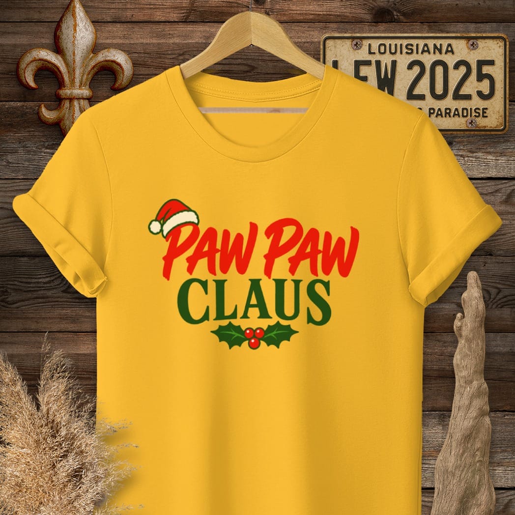 S / Gold Louisiana Paw Paw Claus T-Shirt by Laissez Faire Wear