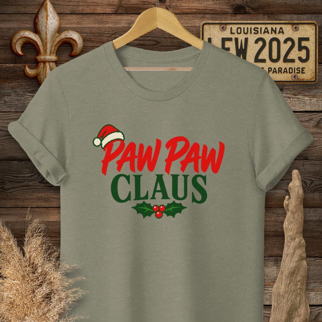 S / Heather Military Green Louisiana Paw Paw Claus T-Shirt by Laissez Faire Wear