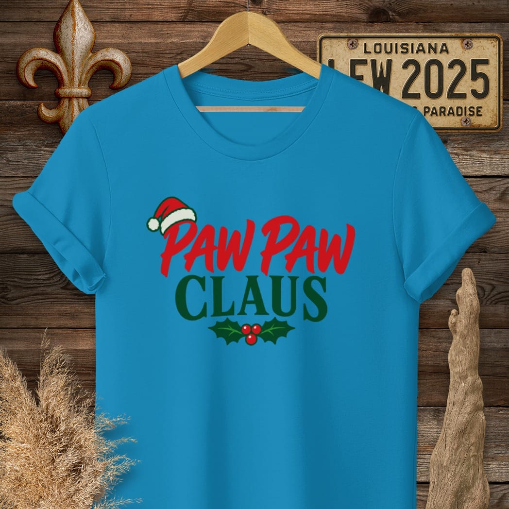 S / Sapphire Louisiana Paw Paw Claus T-Shirt by Laissez Faire Wear