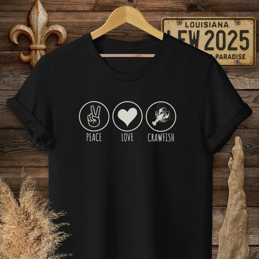 S / Black Louisiana Peace, Love, Crawfish T-Shirt by Laissez Faire Wear