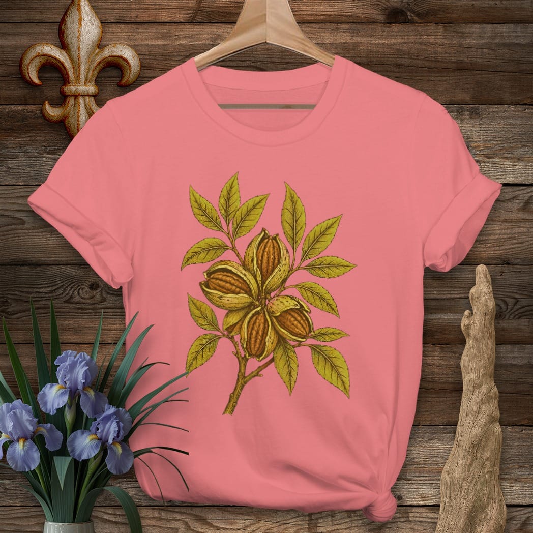 S / Coral Silk Louisiana Pecan Harvest T-Shirt by Laissez Faire Wear