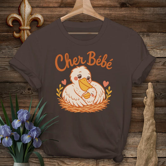 S / Dark Chocolate Louisiana Pelican Cher Bebe T-Shirt by Laissez Faire Wear