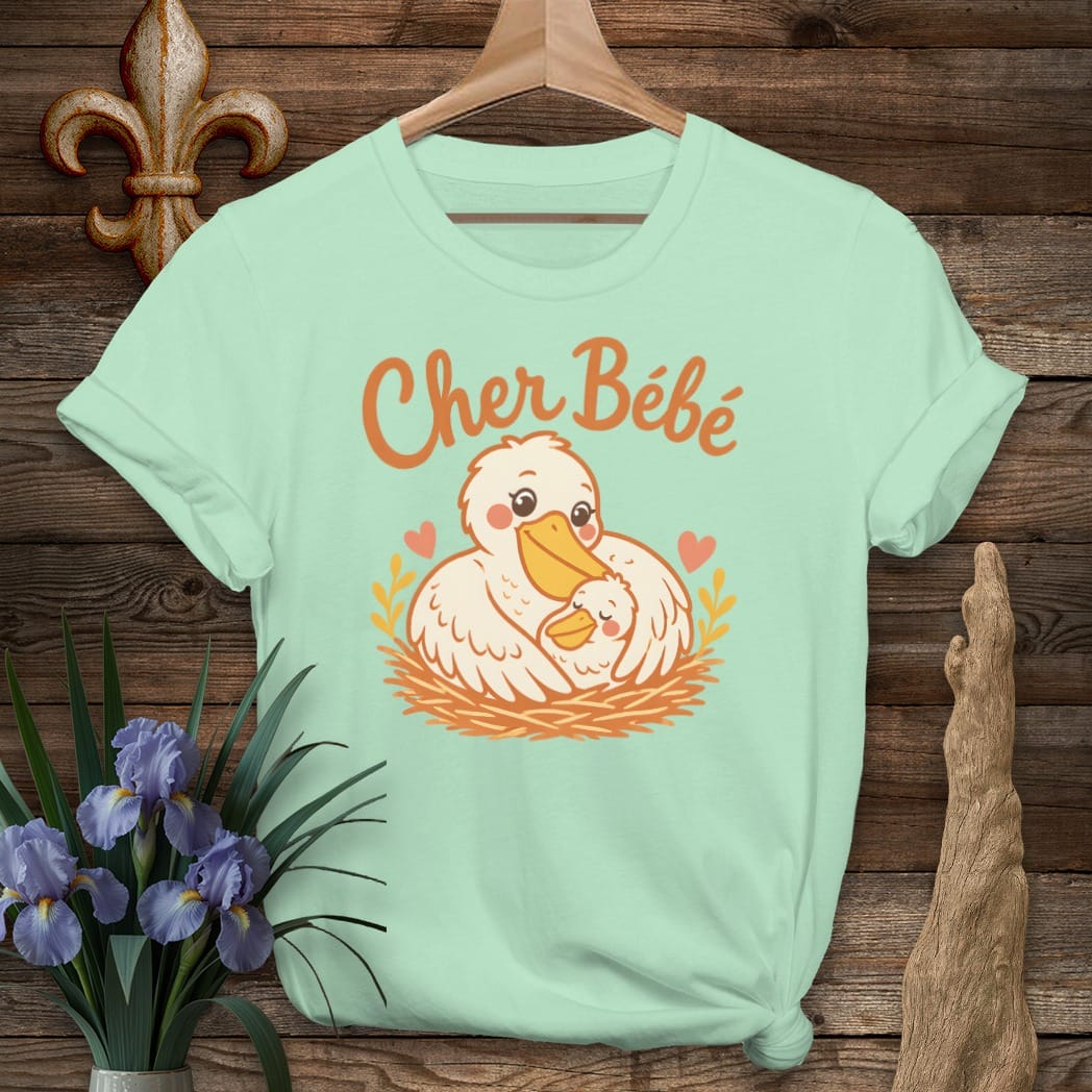 S / Mint Green Louisiana Pelican Cher Bebe T-Shirt by Laissez Faire Wear