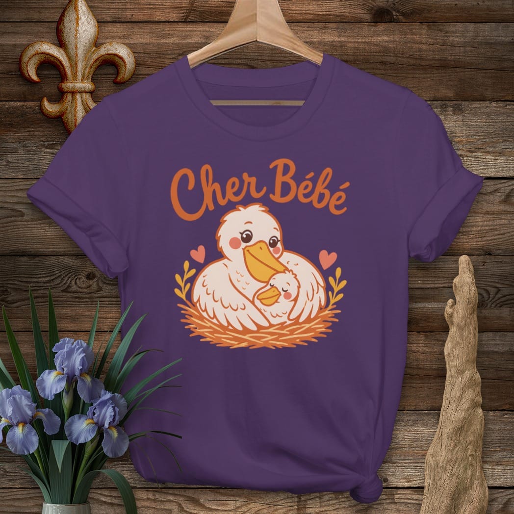 S / Purple Louisiana Pelican Cher Bebe T-Shirt by Laissez Faire Wear