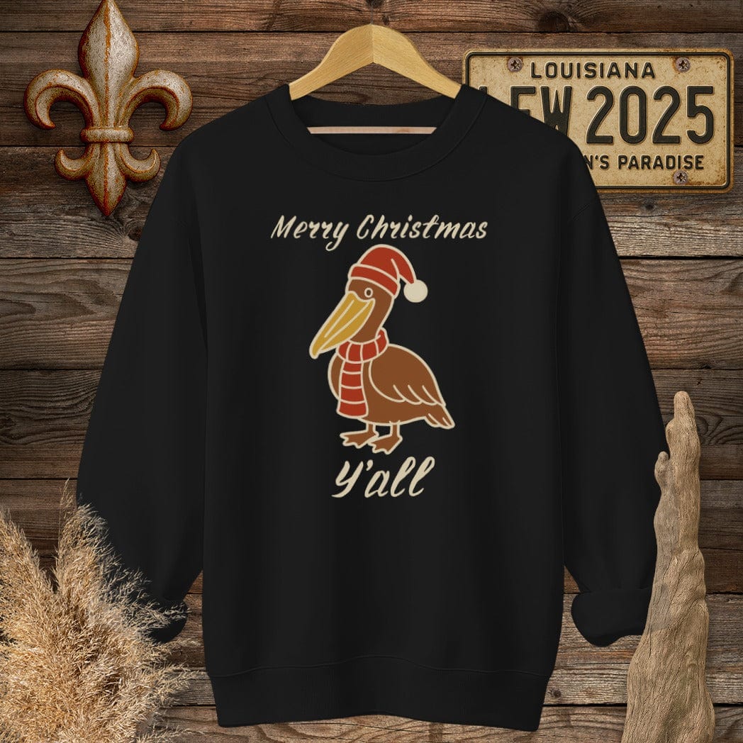 S / Black Louisiana Pelican Christmas Sweatshirt by Laissez Faire Wear