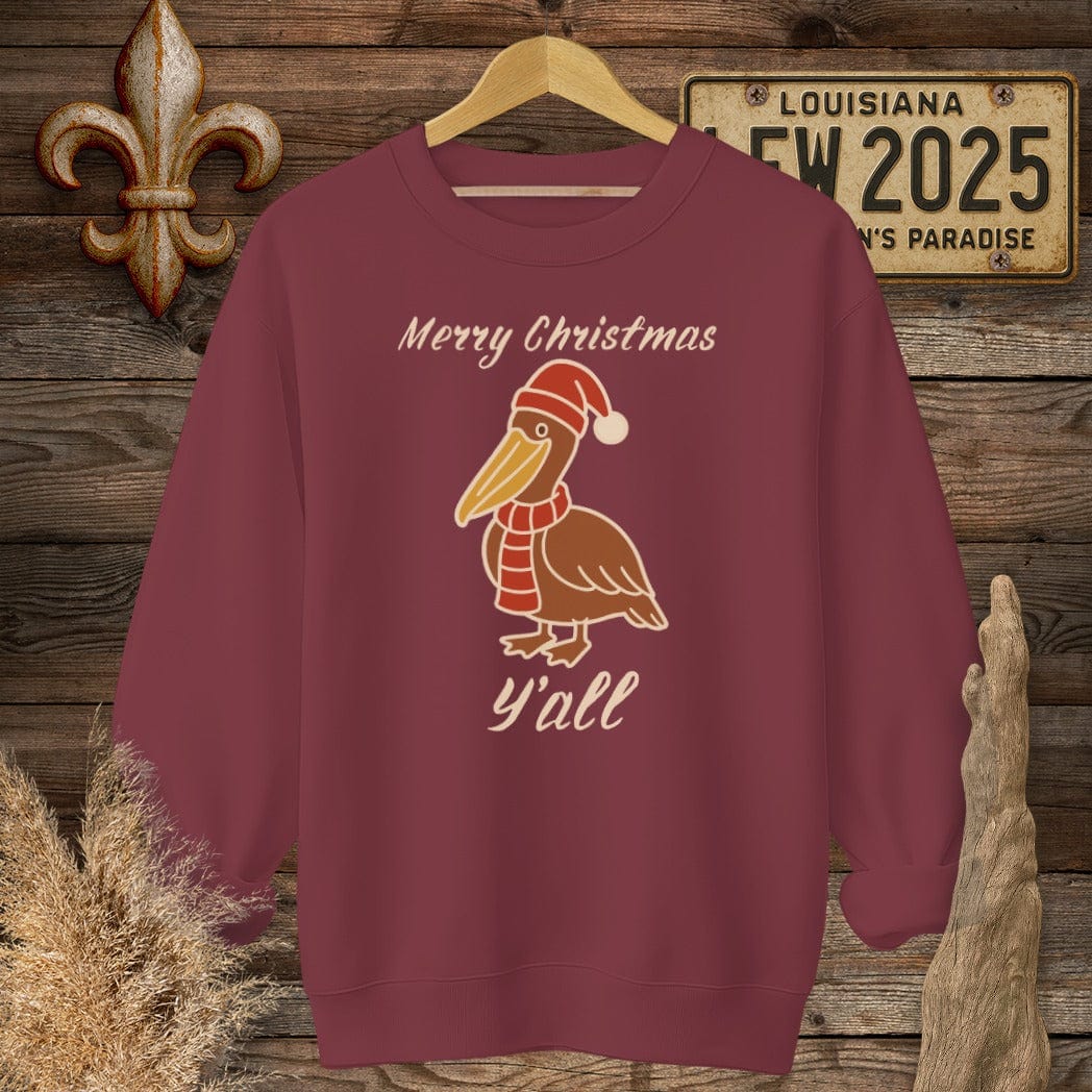 S / Garnet Louisiana Pelican Christmas Sweatshirt by Laissez Faire Wear