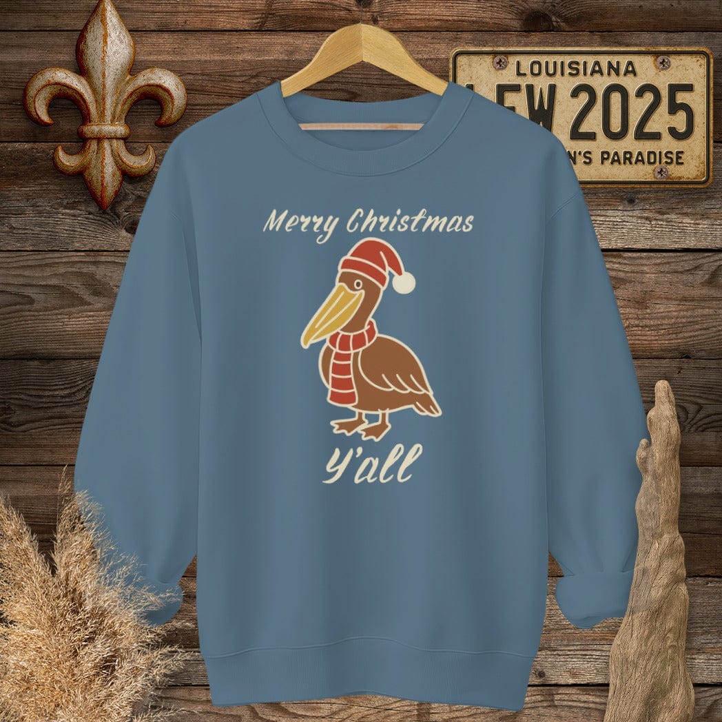 S / Indigo Blue Louisiana Pelican Christmas Sweatshirt by Laissez Faire Wear