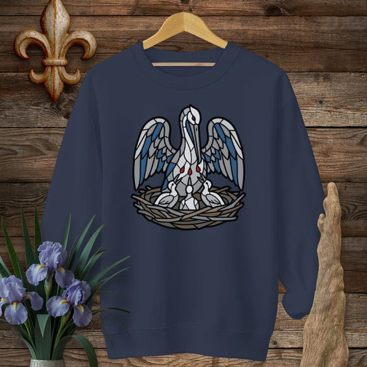 S / Navy Louisiana Pelican in Her Piety Sweatshirt by Laissez Faire Wear