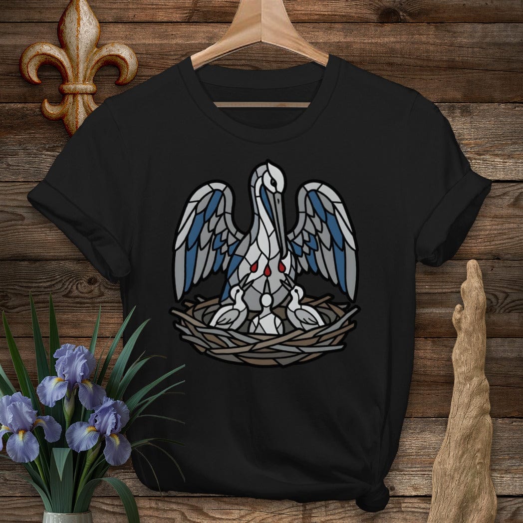 S / Black Louisiana Pelican in Her Piety T-Shirt by Laissez Faire Wear