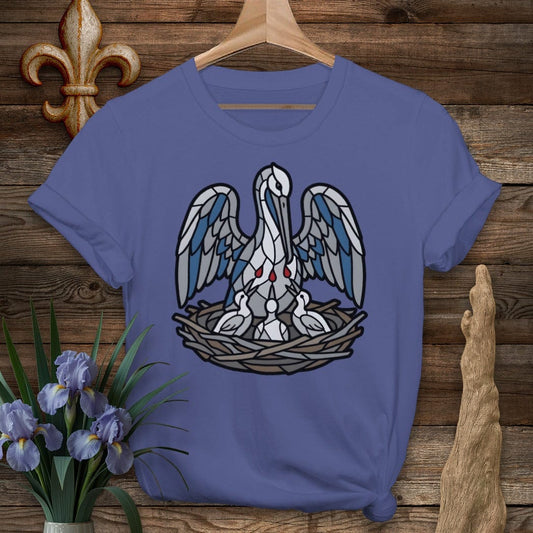 S / Metro Blue Louisiana Pelican in Her Piety T-Shirt by Laissez Faire Wear