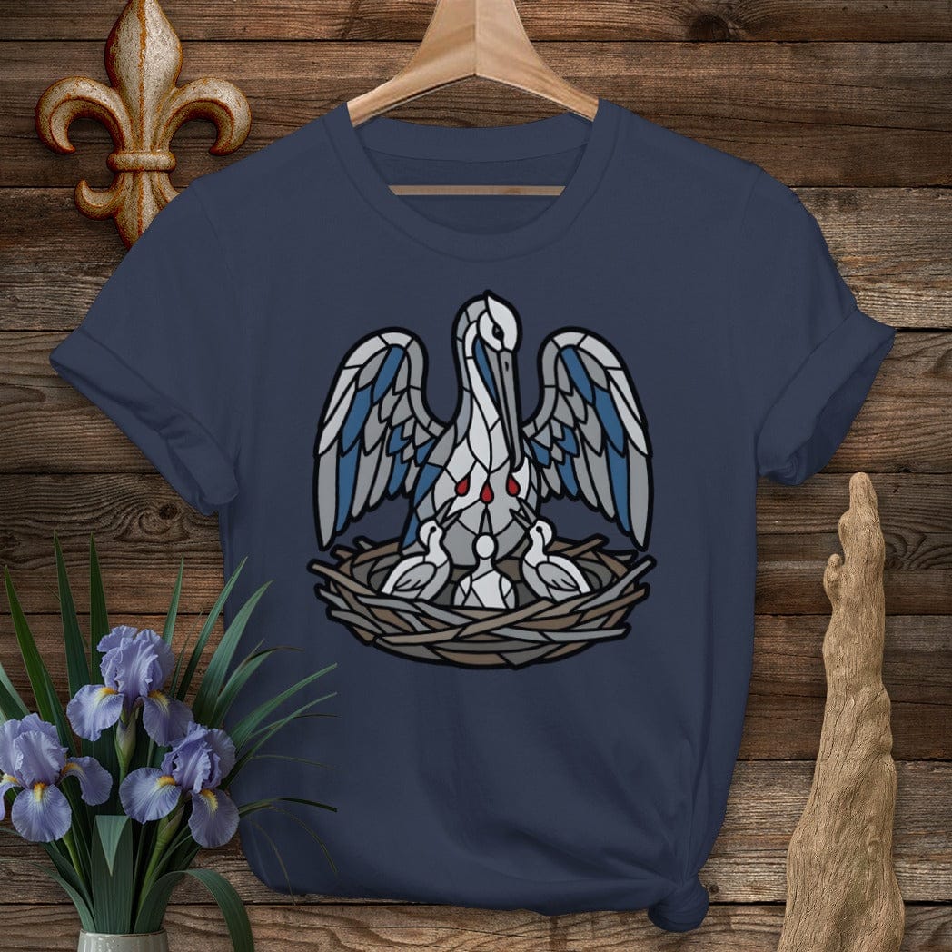S / Navy Louisiana Pelican in Her Piety T-Shirt by Laissez Faire Wear