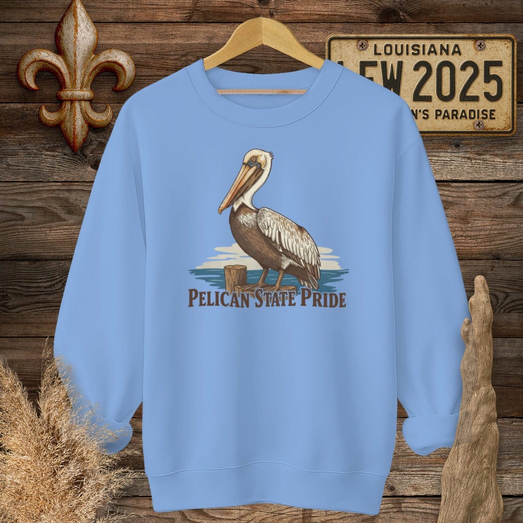 S / Carolina Blue Louisiana Pelican State Sweatshirt by Laissez Faire Wear