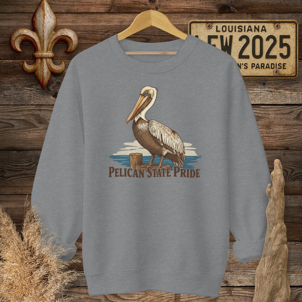 S / Graphite Heather Louisiana Pelican State Sweatshirt by Laissez Faire Wear
