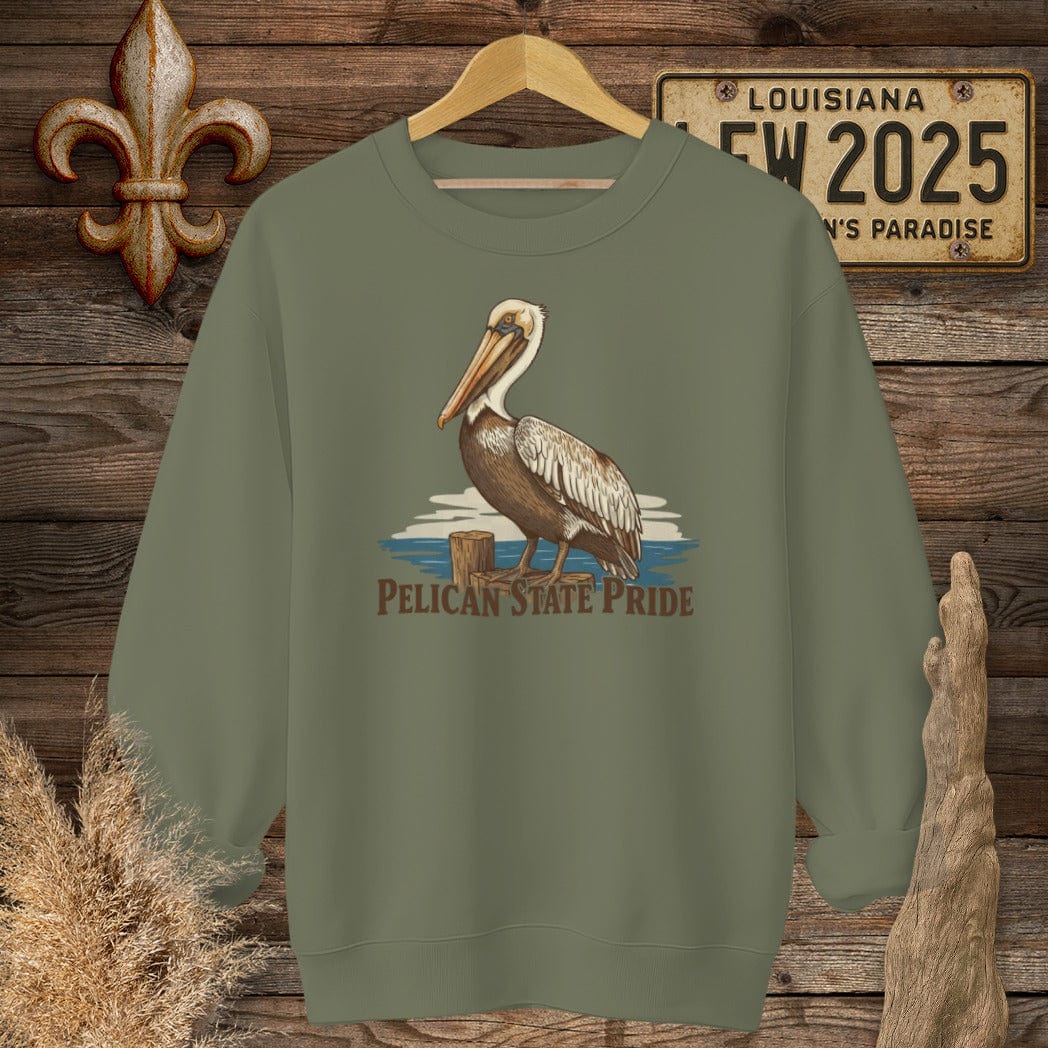 S / Military Green Louisiana Pelican State Sweatshirt by Laissez Faire Wear