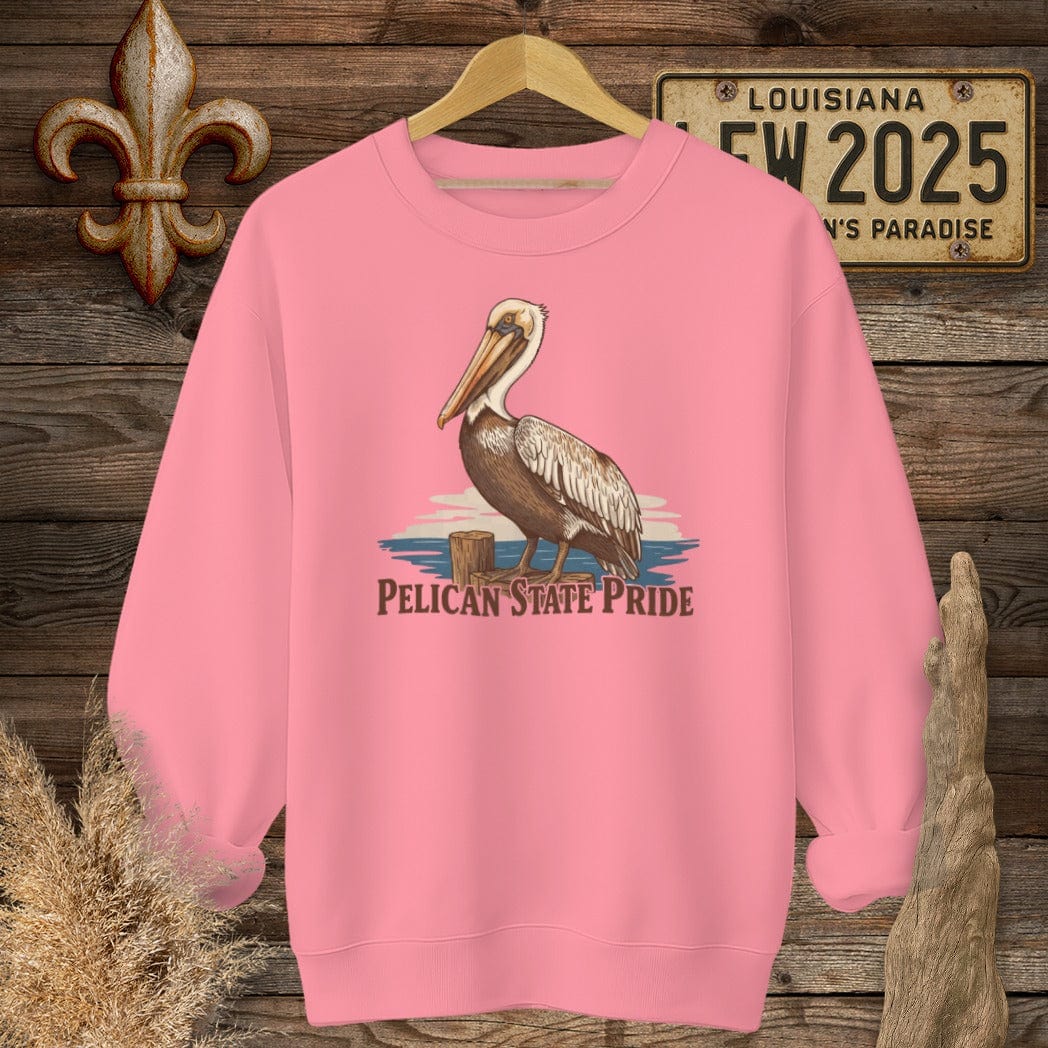 S / Safety Pink Louisiana Pelican State Sweatshirt by Laissez Faire Wear