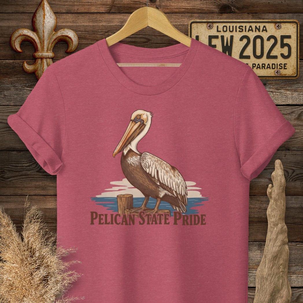 S / Heather Cardinal Louisiana Pelican State T-Shirt by Laissez Faire Wear