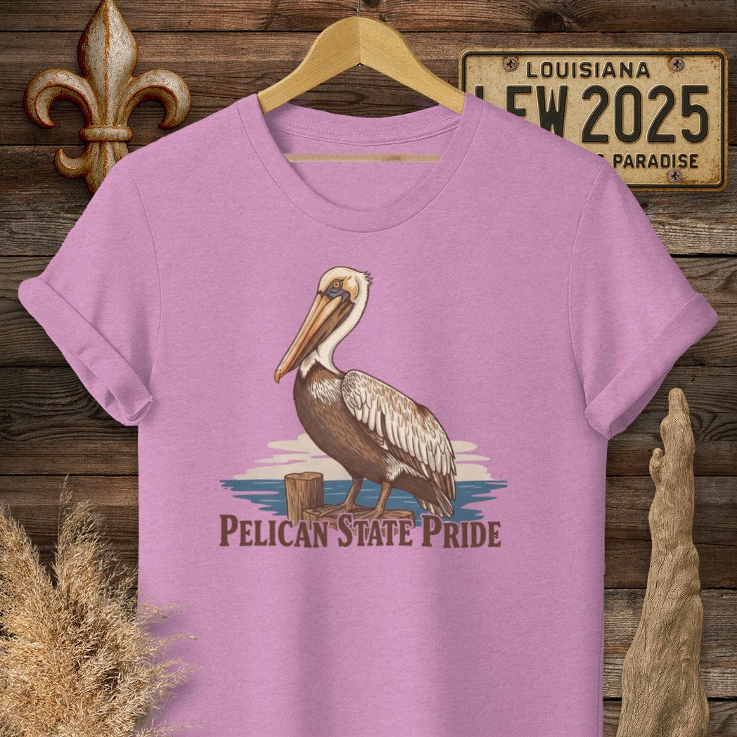 S / Heather Radiant Orchid Louisiana Pelican State T-Shirt by Laissez Faire Wear