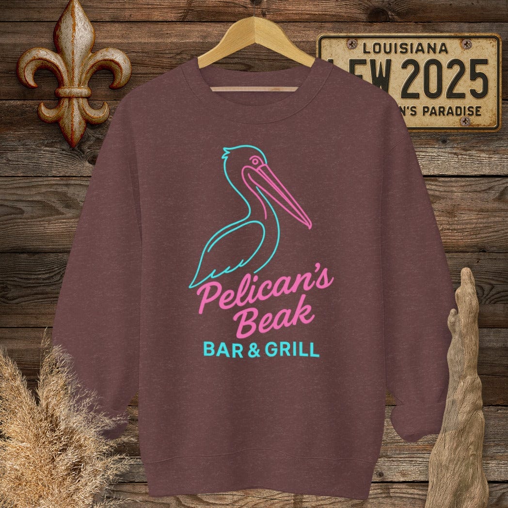 S / Heather Sport Dark Maroon Louisiana Pelicans Beak Logo Sweatshirt by Laissez Faire Wear