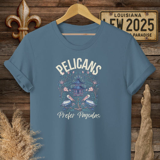 T-Shirt / S / Indigo Blue Louisiana Pelicans Prefer Pagodas T-Shirt by Laissez Faire Wear