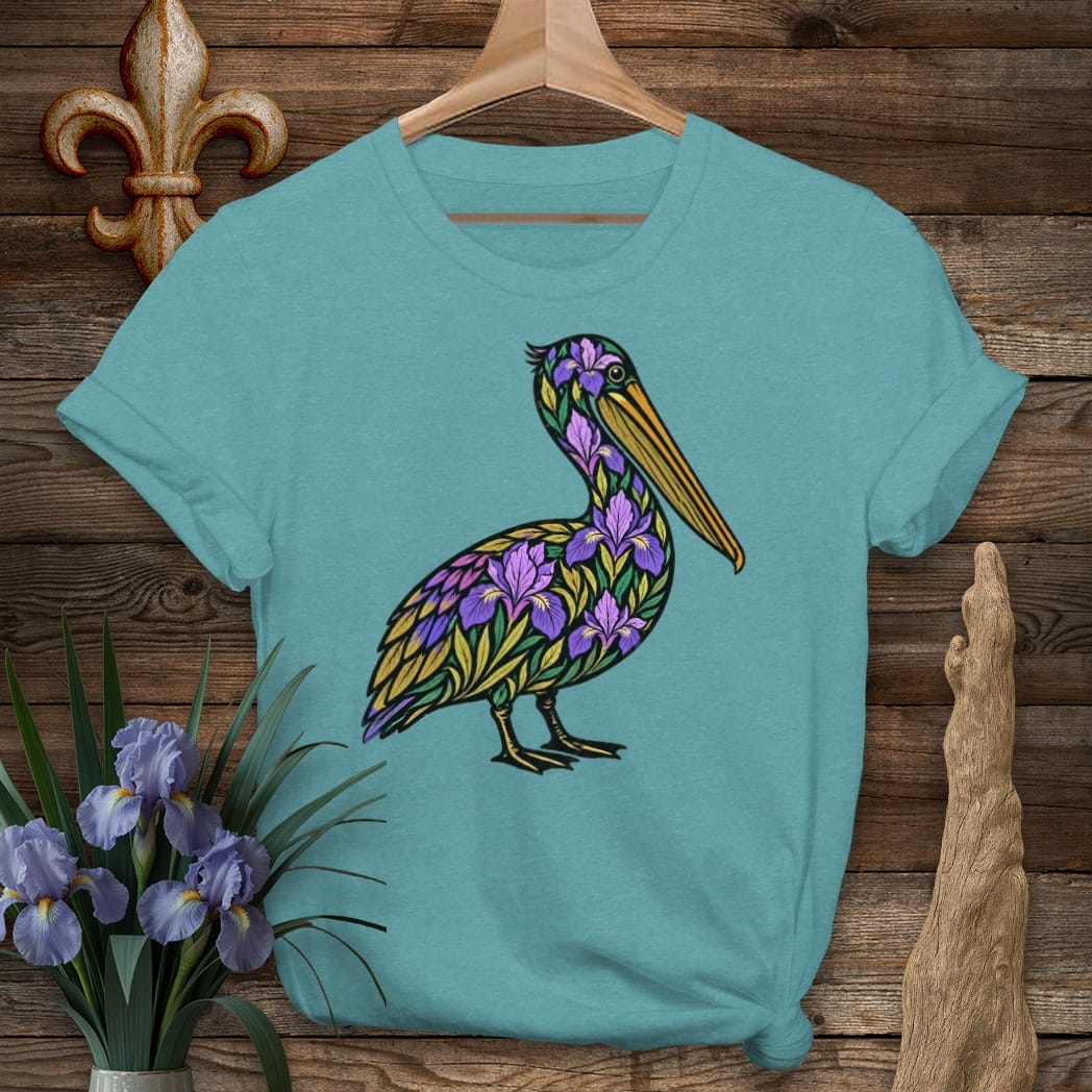 S / Heather Galapagos Blue Louisiana Peliris T-Shirt by Laissez Faire Wear