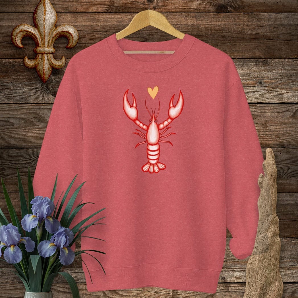 S / Heather Scarlet Red Louisiana Pinch of Love Crawfish Sweatshirt by Laissez Faire Wear