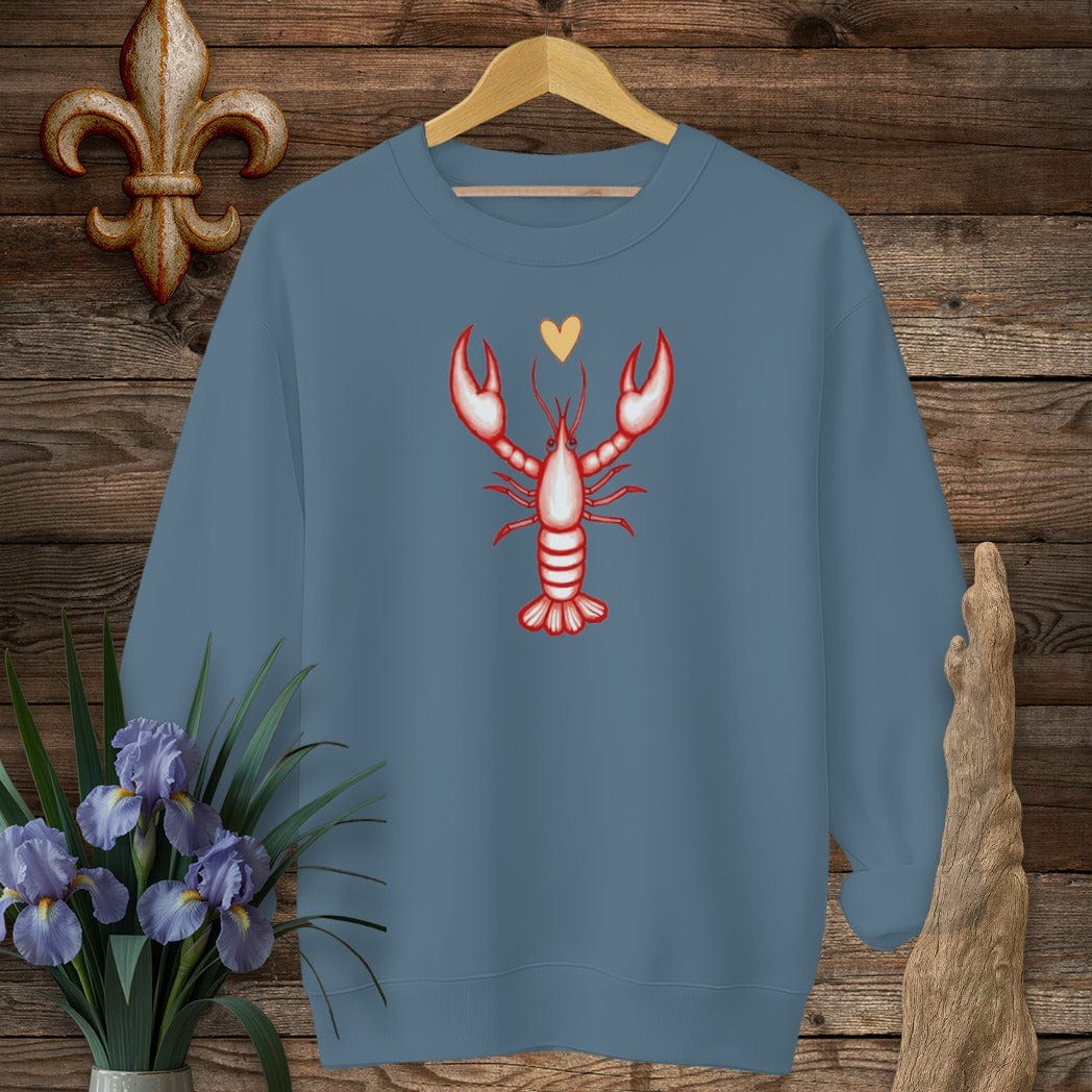 S / Indigo Blue Louisiana Pinch of Love Crawfish Sweatshirt by Laissez Faire Wear