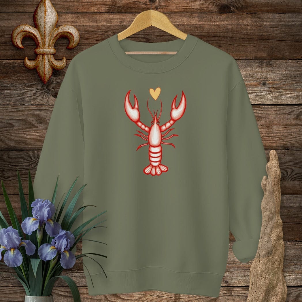 S / Military Green Louisiana Pinch of Love Crawfish Sweatshirt by Laissez Faire Wear