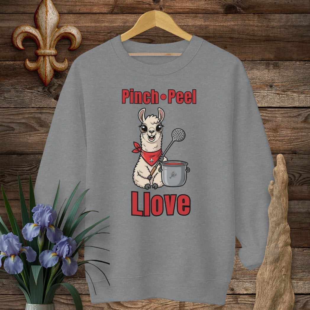 S / Graphite Heather Louisiana Pinch, Peel, Llove Farm Sweatshirt by Laissez Faire Wear