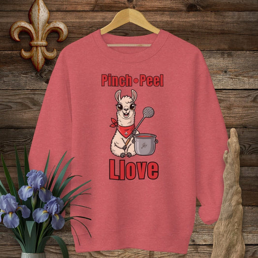 S / Heather Scarlet Red Louisiana Pinch, Peel, Llove Farm Sweatshirt by Laissez Faire Wear