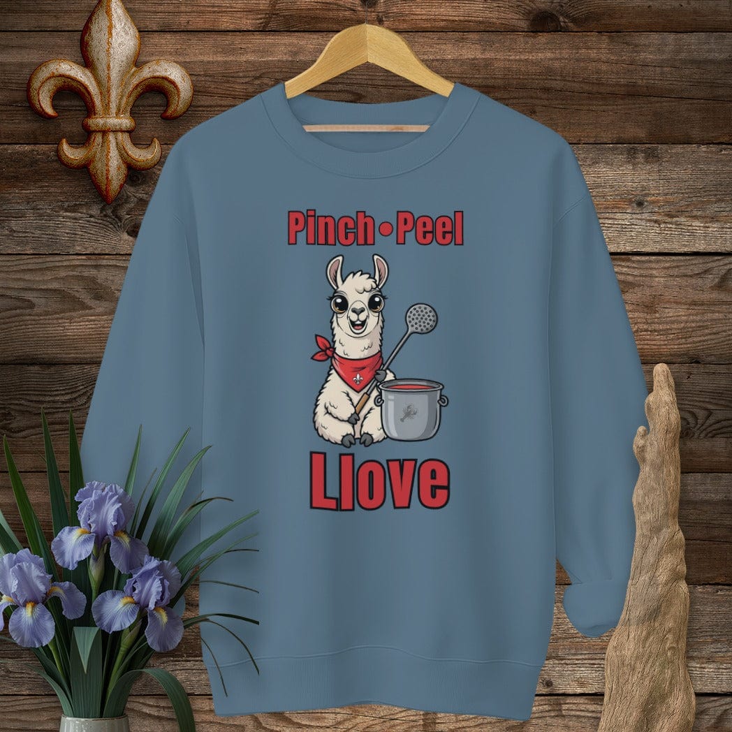 S / Indigo Blue Louisiana Pinch, Peel, Llove Farm Sweatshirt by Laissez Faire Wear