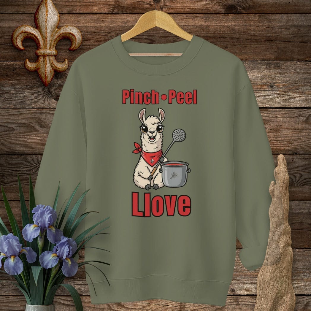 S / Military Green Louisiana Pinch, Peel, Llove Farm Sweatshirt by Laissez Faire Wear