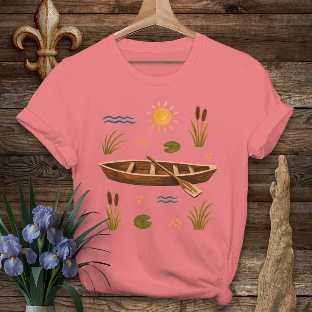 S / Coral Silk Louisiana Pirogue Serenity T-Shirt by Laissez Faire Wear