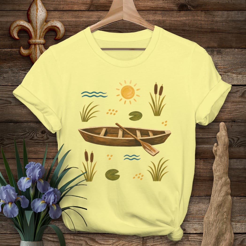 S / Cornsilk Louisiana Pirogue Serenity T-Shirt by Laissez Faire Wear