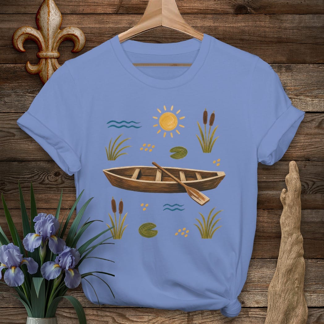 S / Iris Louisiana Pirogue Serenity T-Shirt by Laissez Faire Wear