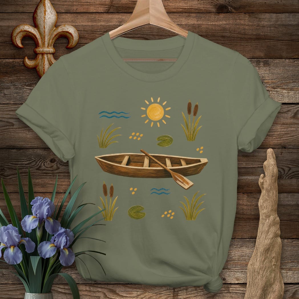 S / Military Green Louisiana Pirogue Serenity T-Shirt by Laissez Faire Wear