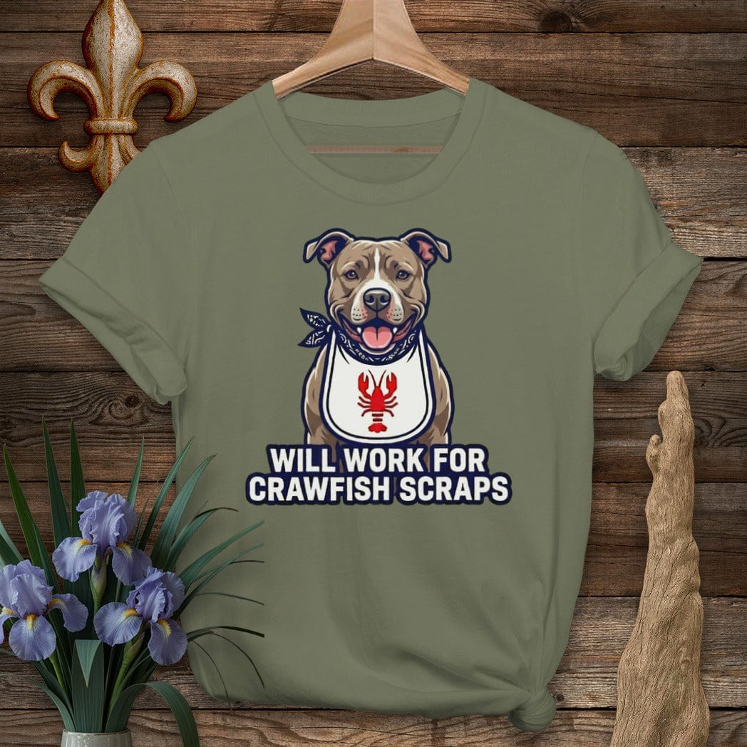 S / Military Green Louisiana Pit Bull Crawfish Scraps T-Shirt by Laissez Faire Wear