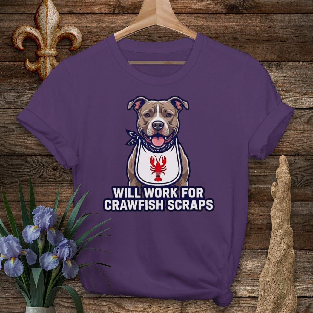 S / Purple Louisiana Pit Bull Crawfish Scraps T-Shirt by Laissez Faire Wear