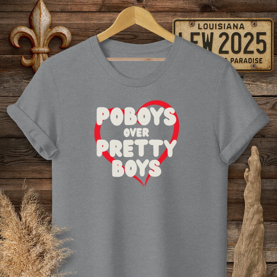 T-Shirt / S / Graphite Heather Louisiana Poboys Over Pretty Boys T-Shirt by Laissez Faire Wear