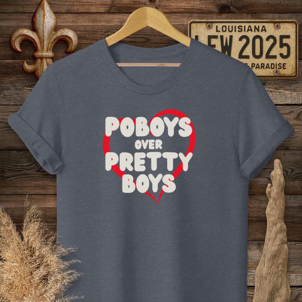 T-Shirt / S / Heather Navy Louisiana Poboys Over Pretty Boys T-Shirt by Laissez Faire Wear