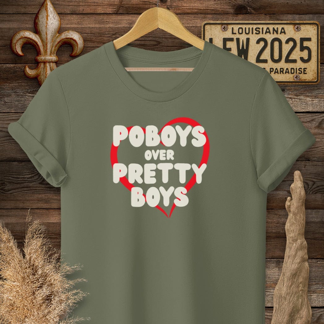 T-Shirt / S / Military Green Louisiana Poboys Over Pretty Boys T-Shirt by Laissez Faire Wear