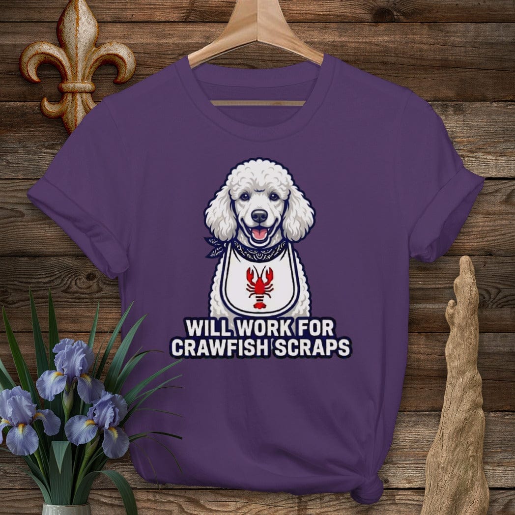 S / Purple Louisiana Poodle Crawfish Scraps T-Shirt by Laissez Faire Wear