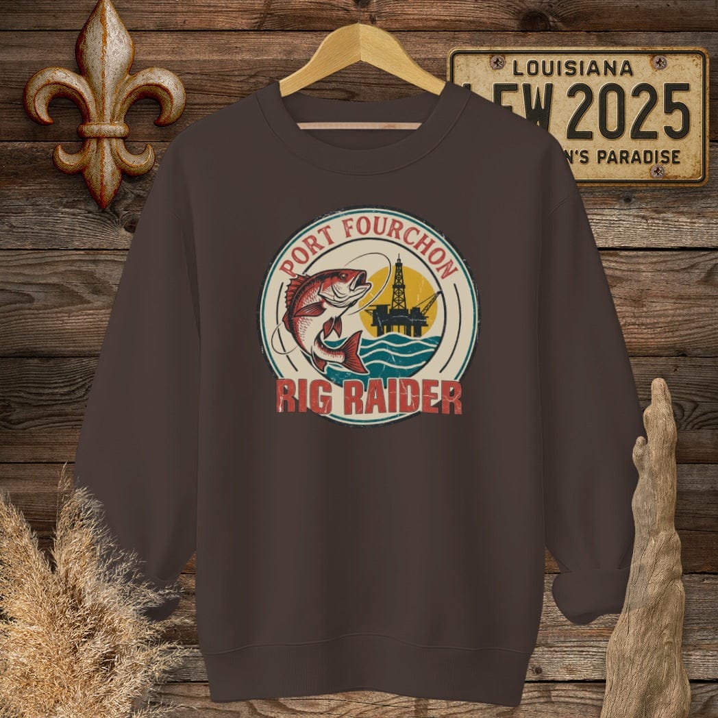S / Dark Chocolate Louisiana Port Fourchon Sweatshirt by Laissez Faire Wear