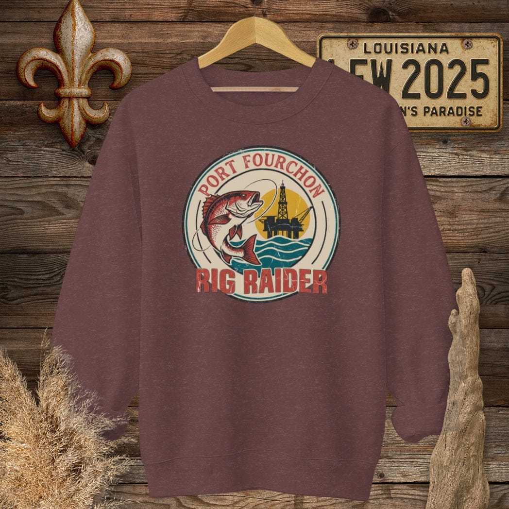 S / Heather Sport Dark Maroon Louisiana Port Fourchon Sweatshirt by Laissez Faire Wear