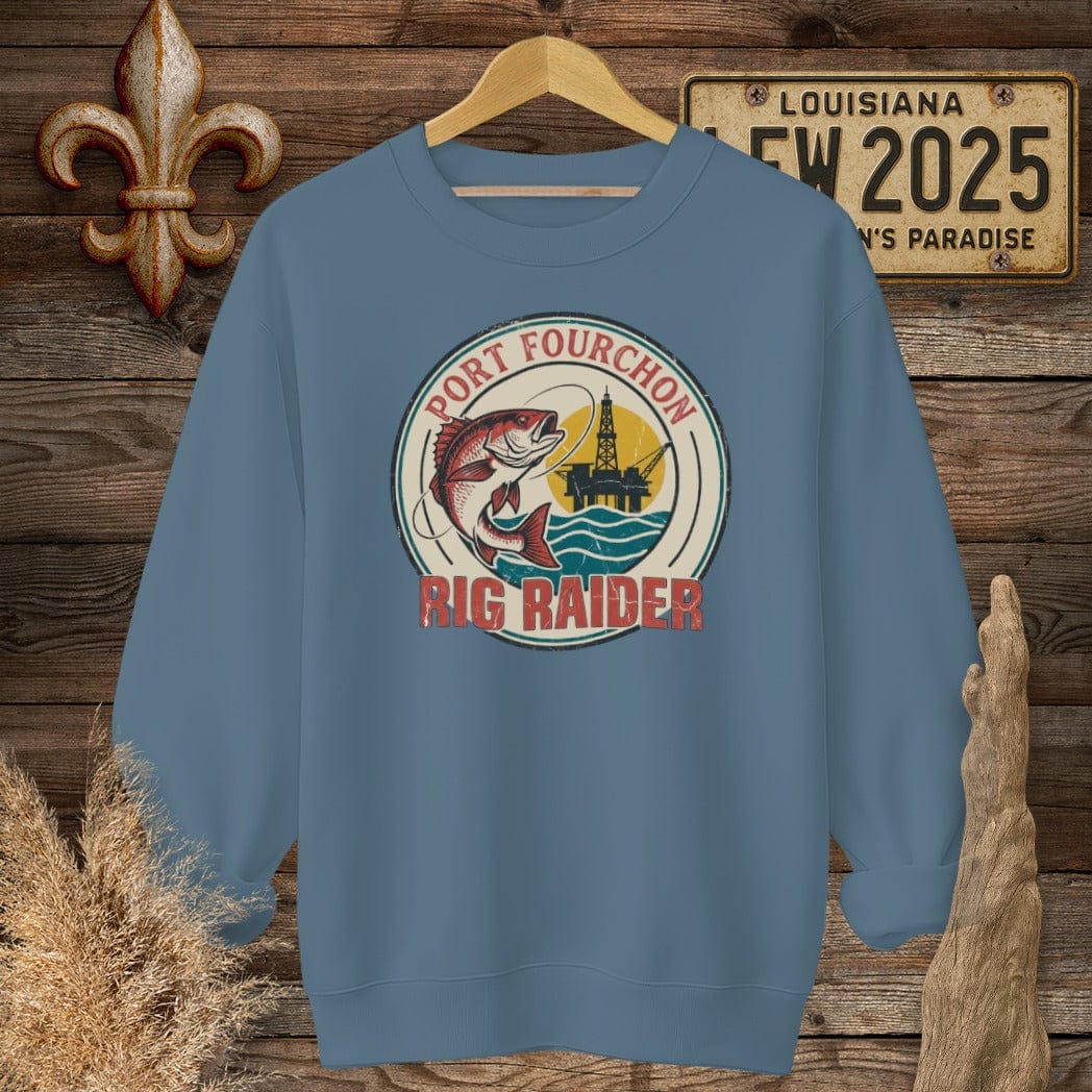 S / Indigo Blue Louisiana Port Fourchon Sweatshirt by Laissez Faire Wear