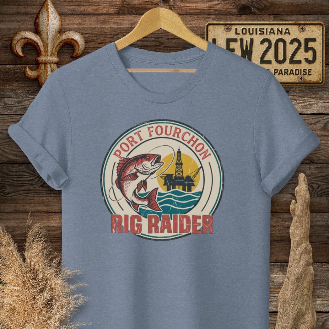 S / Heather Indigo Louisiana Port Fourchon T-Shirt by Laissez Faire Wear